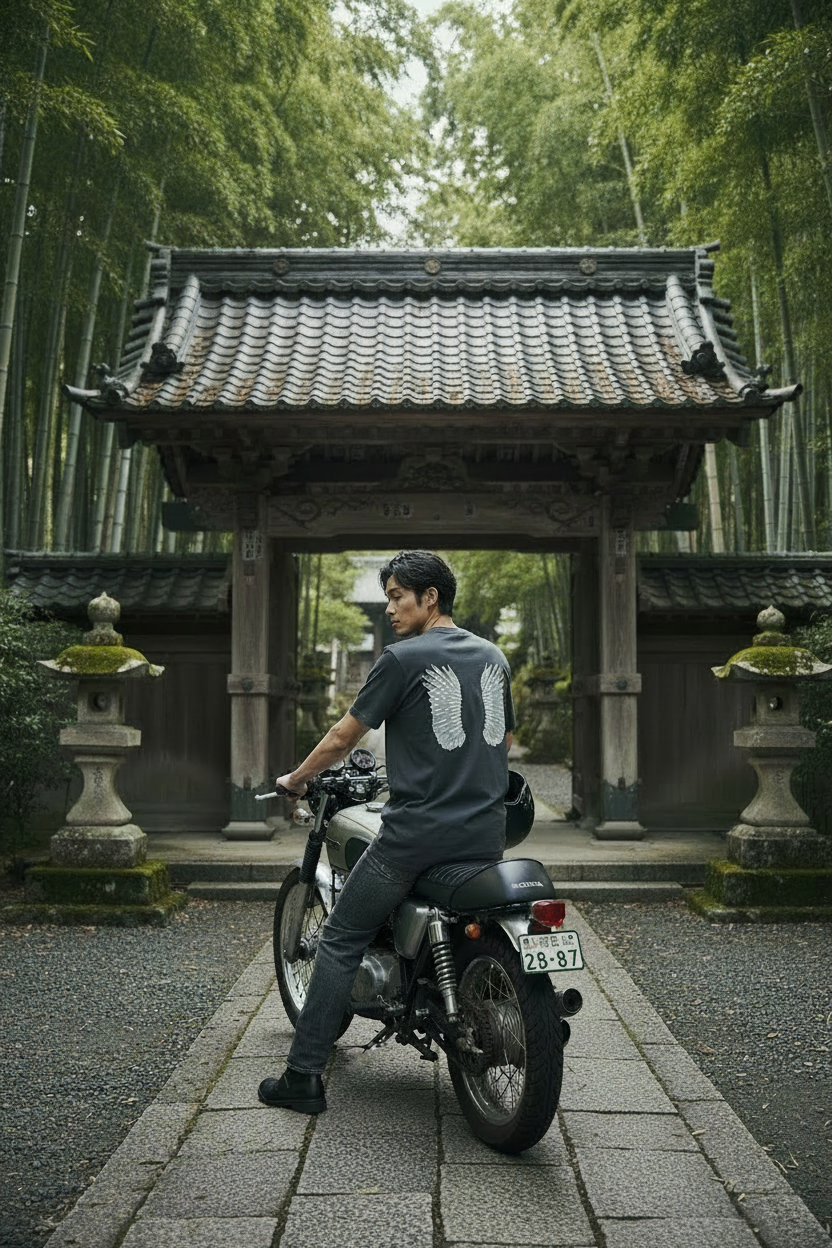 「路上の光を撥ねる鷹の羽」Tシャツ