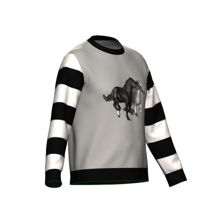 "Black and white horses galloping across the ground" L/S knit