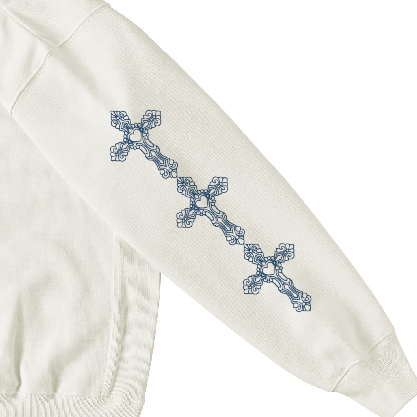 “Wings of blue flame and kitschy rosary pattern” W zip hoodie 