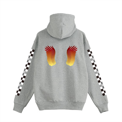 "Flame Wings and Monochrome Checkered Flag" W Zip Hoodie 