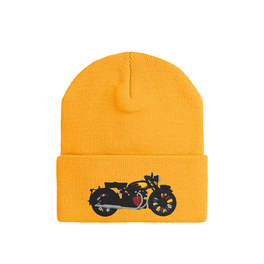Vintage bike mid-size embroidery / knit cap / beanie 