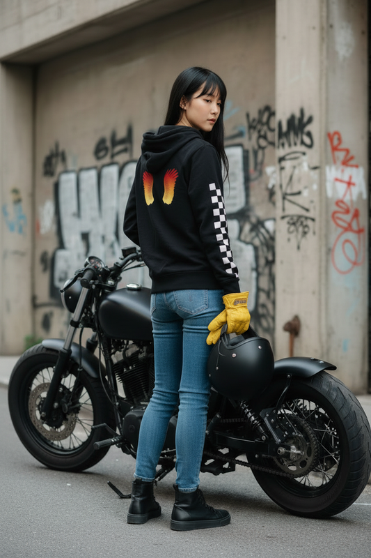 「炎の翼とモノクロームチェッカーフラッグ」Wジップフーディ