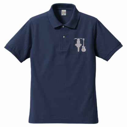 「バイクとギター」刺繍ポロ