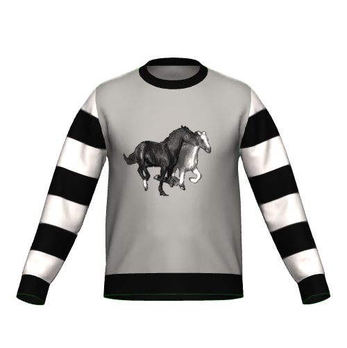 "Black and white horses galloping across the ground" L/S knit