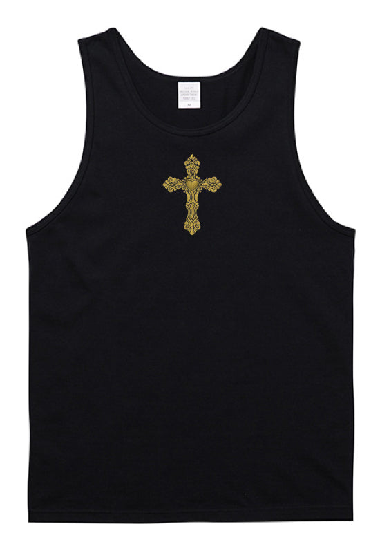 Studio＋ ゴシック ハート クロス 十字 ゴールド 金糸 刺繍 タンクトップ