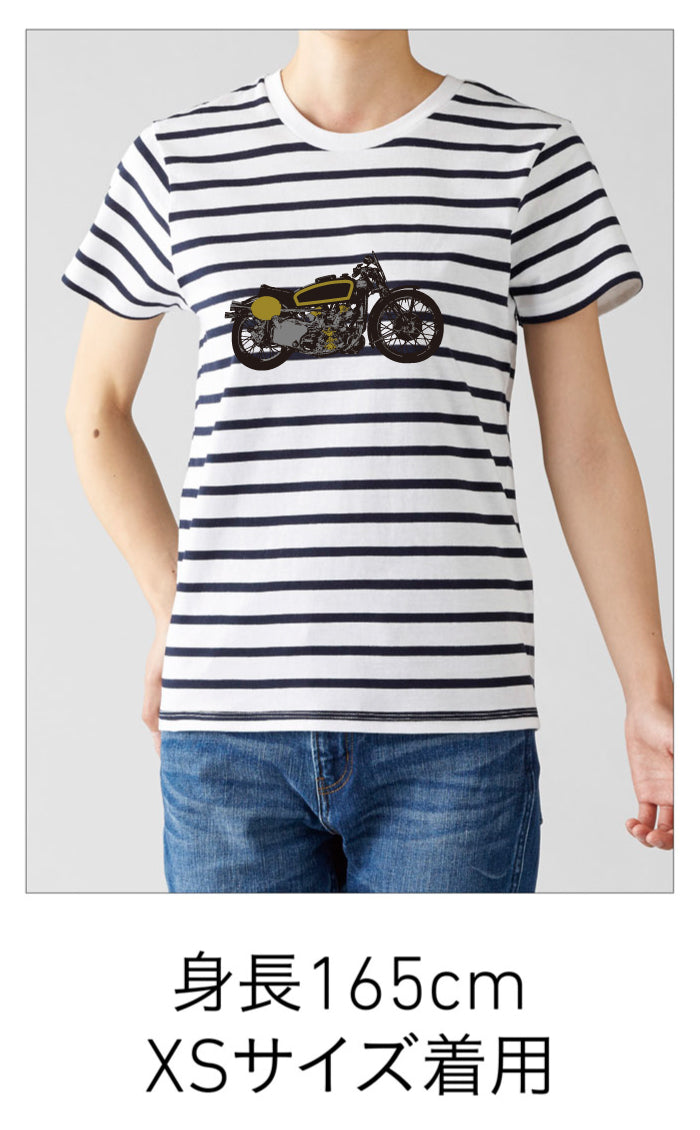 「金と銀に煌めくカフェレーサー」ボーダー Tシャツ