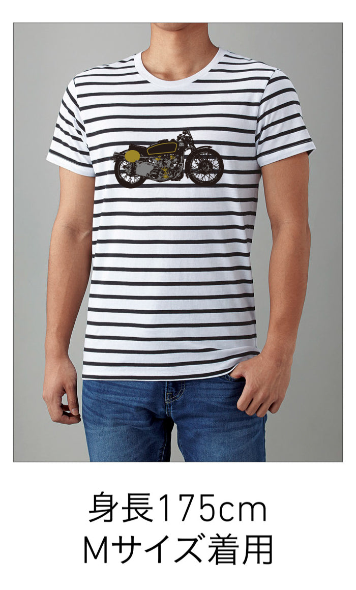 「金と銀に煌めくカフェレーサー」ボーダー Tシャツ