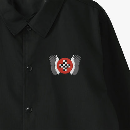 「架空のレーシングチーム・エンブレム、2色の翼」刺繍コーチジャケット