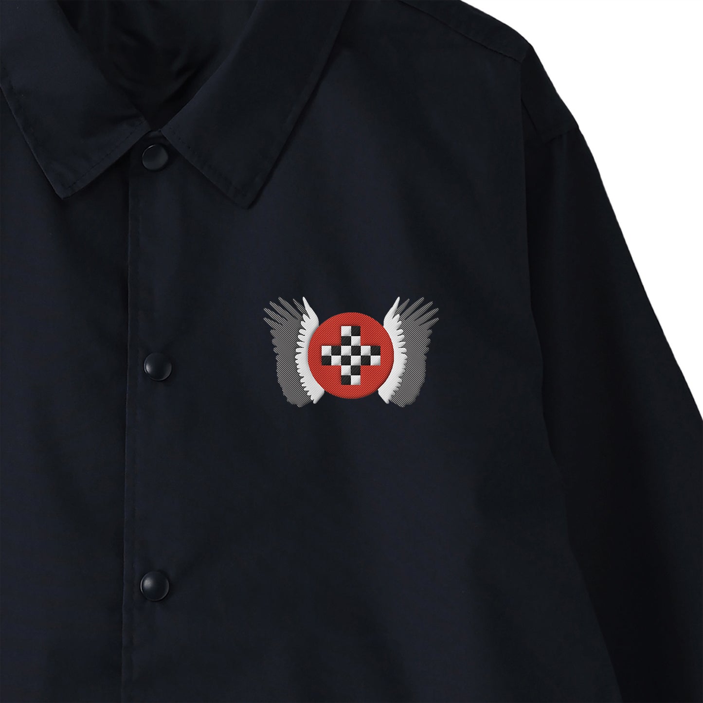 「架空のレーシングチーム・エンブレム、2色の翼」刺繍コーチジャケット