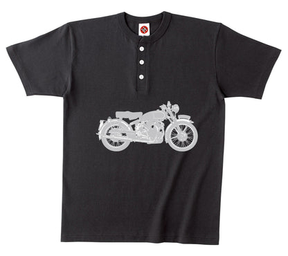 「ヴィンテージ・バイクが鈍い光を浮かべる時」ヘンリーネックTシャツ
