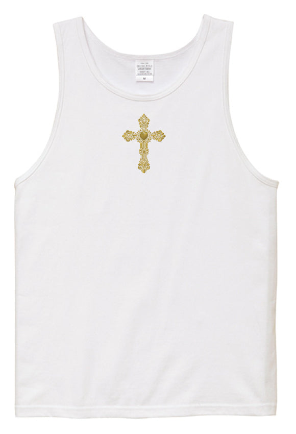 Studio＋ ゴシック ハート クロス 十字 ゴールド 金糸 刺繍 タンクトップ