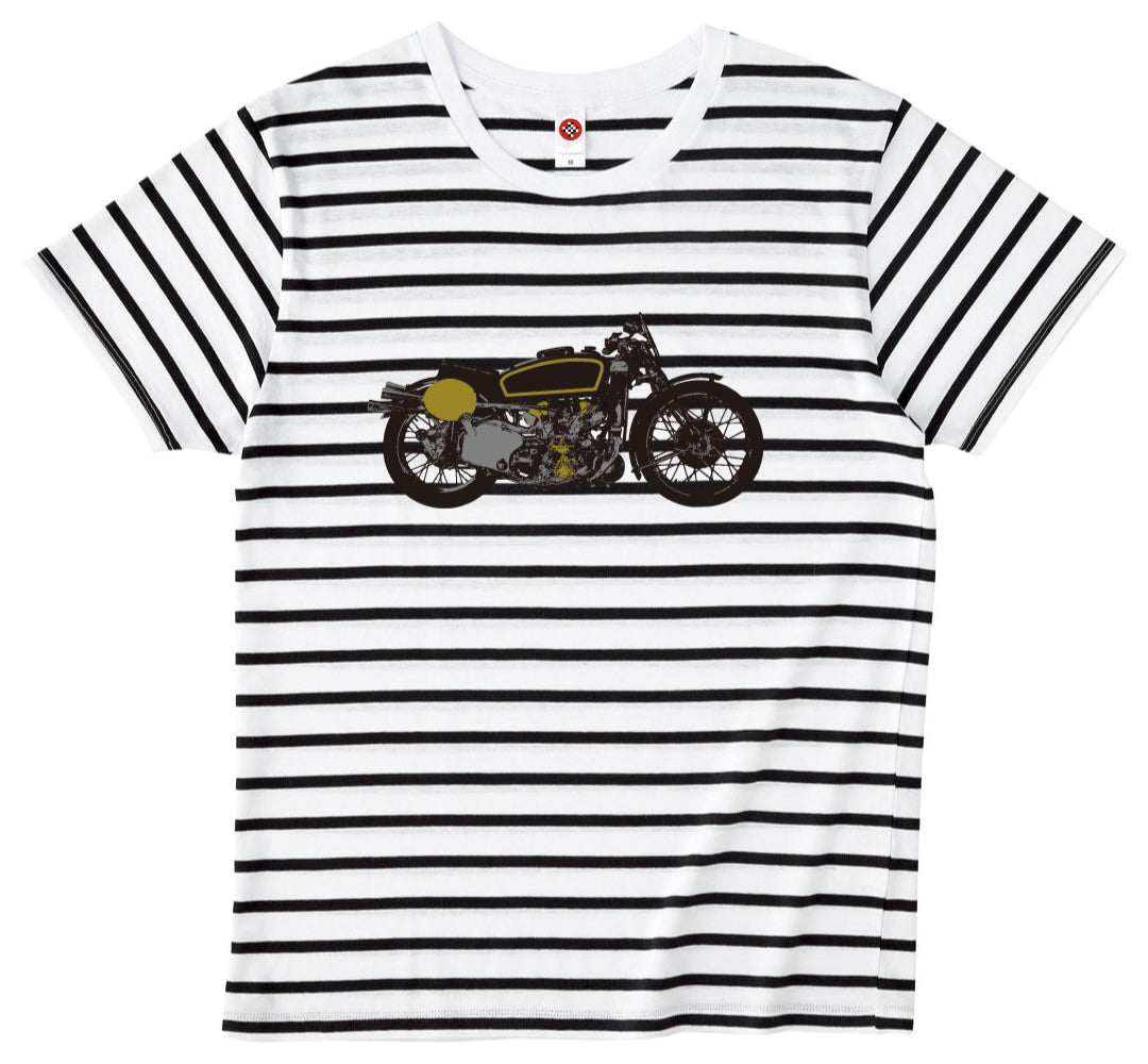 「金と銀に煌めくカフェレーサー」ボーダー Tシャツ