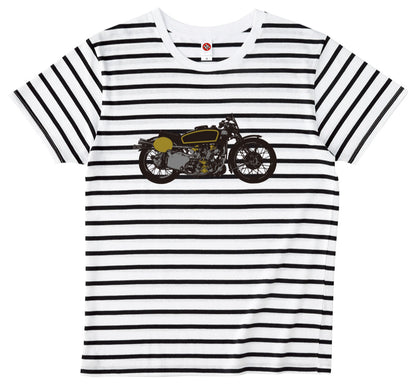 「金と銀に煌めくカフェレーサー」ボーダー Tシャツ