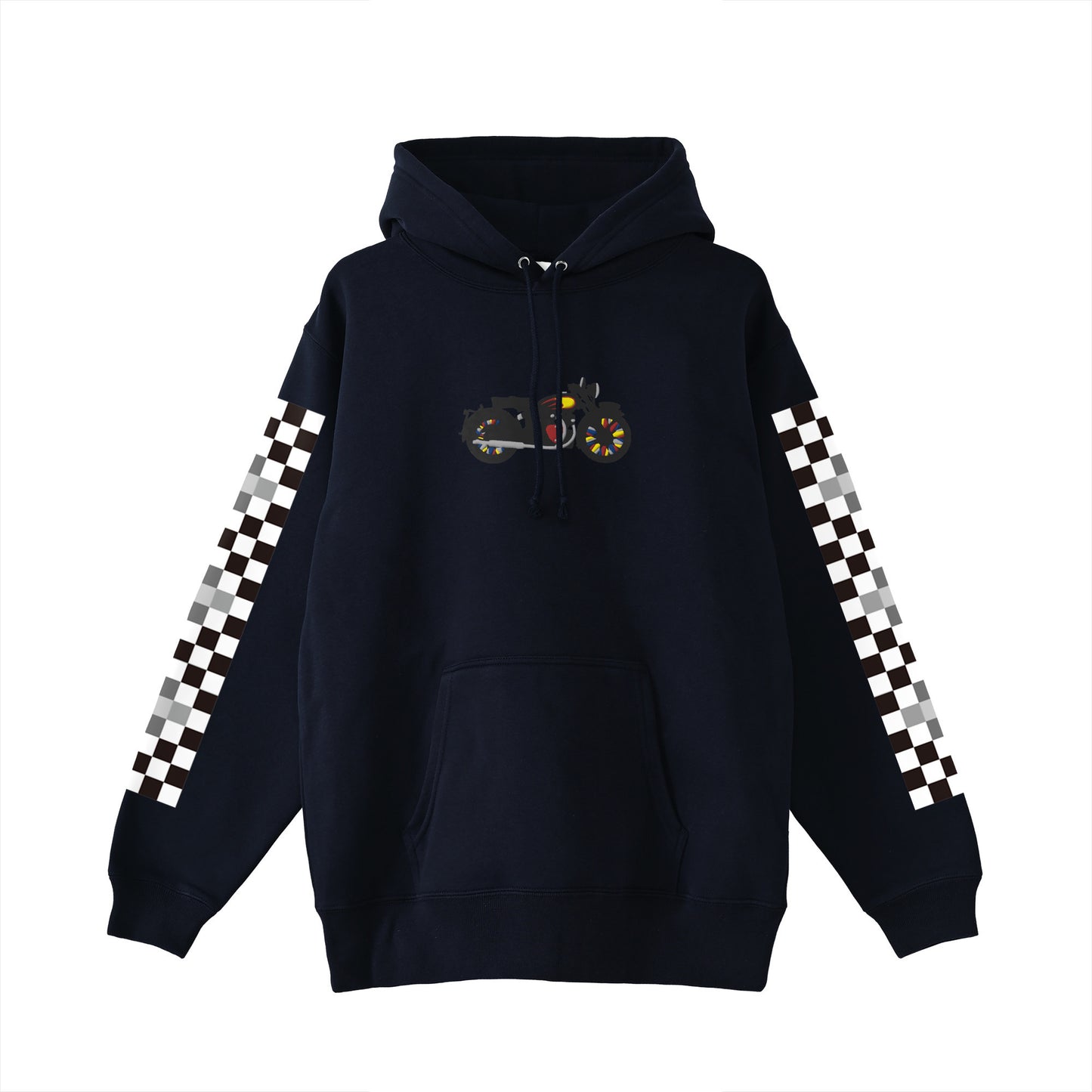 "Vintage Bike Mid-size Embroidery, Gradient Checker" Hoodie, Parka 